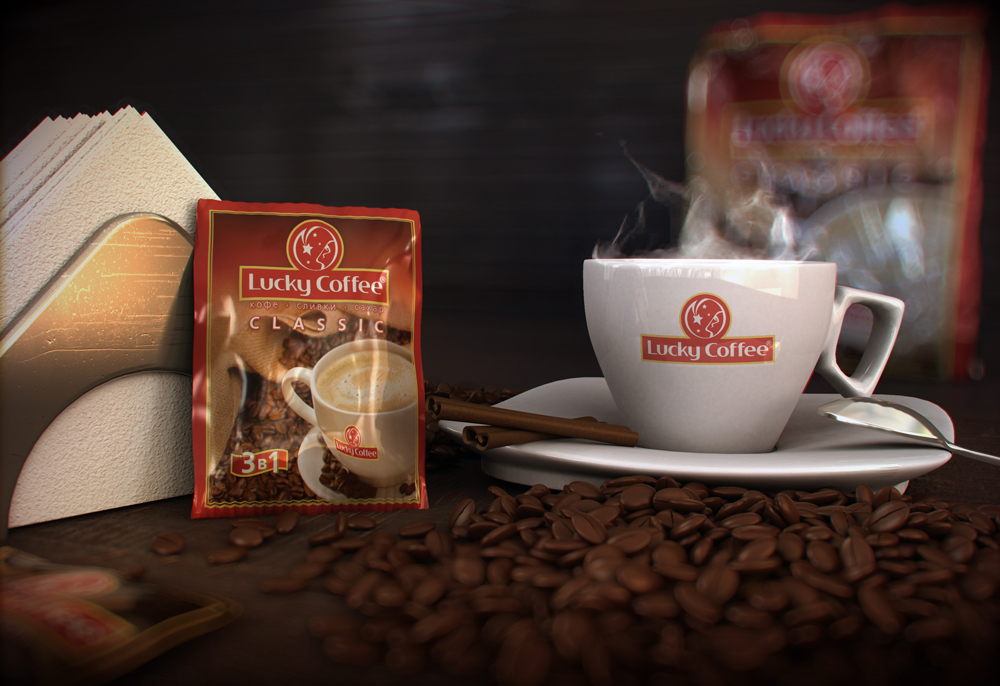 Разработка торговой марки кофе Lucky Coffee: логотип и разработка дизайна упаковки.