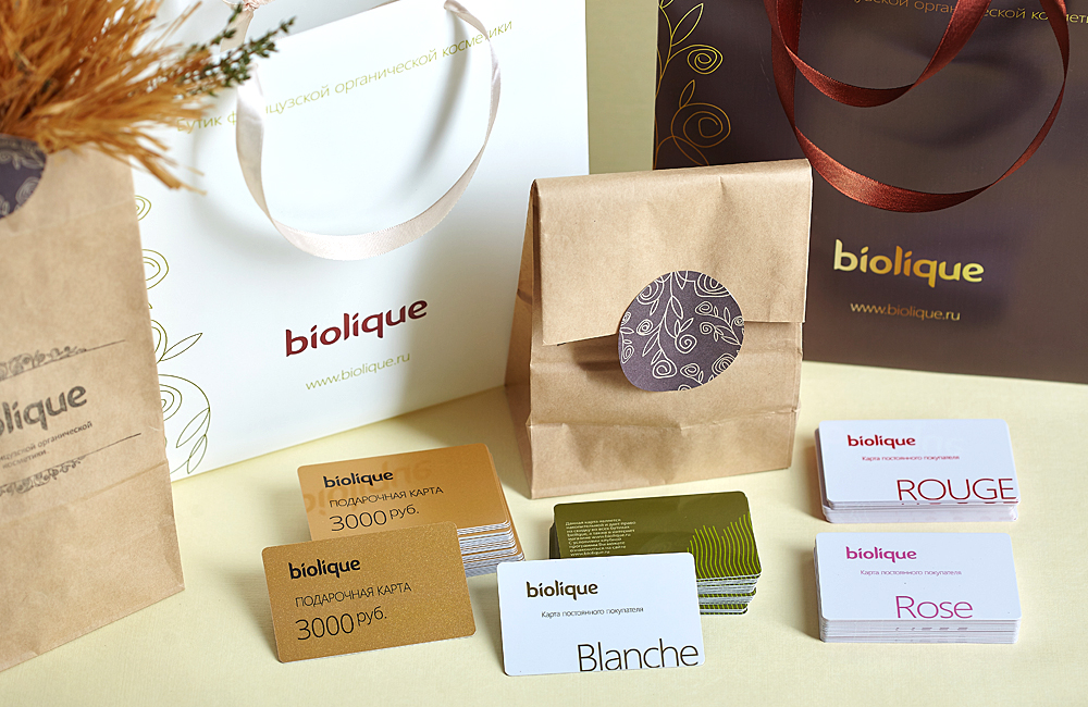 Создание бренда бутика французской органической косметики BIOLIQUE: разработка логотипа, фирменного стиля, разработка дизайна упаковки, веб-дизайн интернет-магазина.